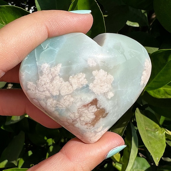 Green Flower Agate Heart - Sakura Agate - Picture 4 of 4